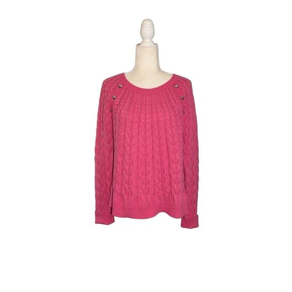 Talbots button raglan cable knit sweater in pink - XLP - Picture 1 of 9
